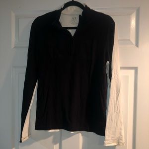 ARMANI EXCHANGE A|X Black and White Quarter Zip Long Sleeve